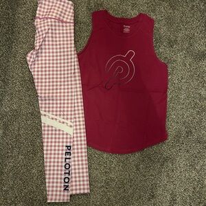 Peloton Pink Gingham Leggings and matching Tank Set size small